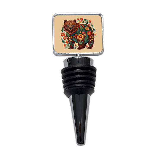 Grizzly Bear Floral Motif Wine Bottle Stopper