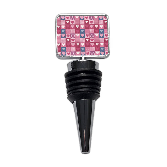 Hearts Quilt Valentines Day Anniversary Love Wedding Pattern Wine Bottle Stopper
