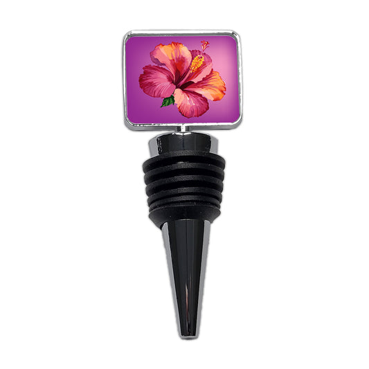 Hibiscus Flower Tropical Watercolor Wine Bottle Stopper