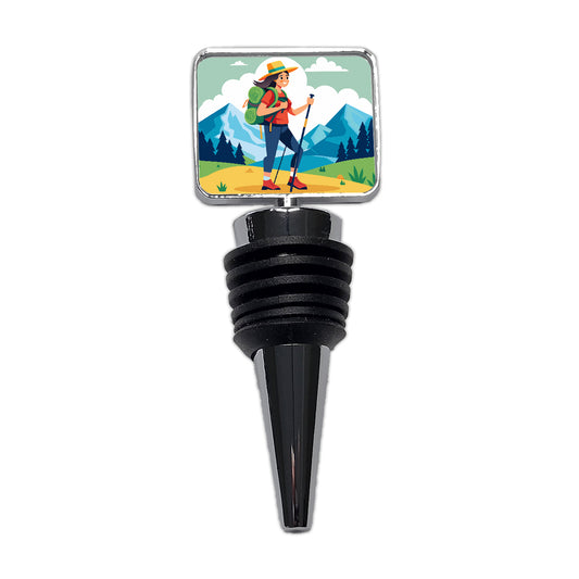 Hiker Hiking Backpacking Woman Wine Bottle Stopper