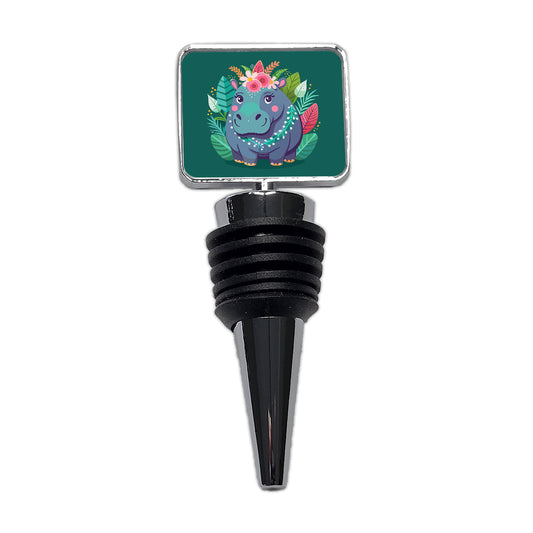 Hippopotamus Floral Flowers Wine Bottle Stopper