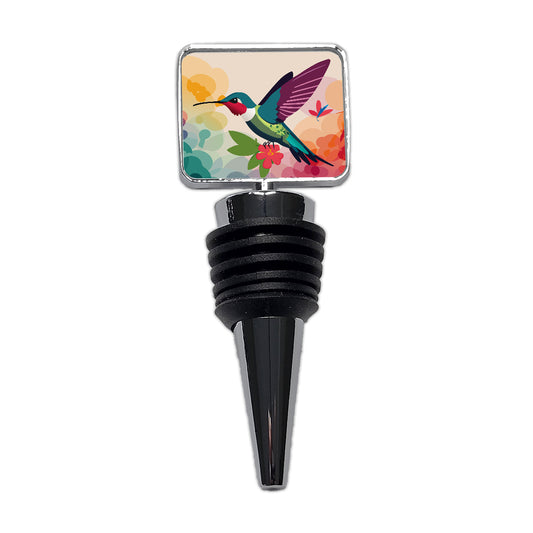 Hummingbird Colorful with Flowers Wine Bottle Stopper