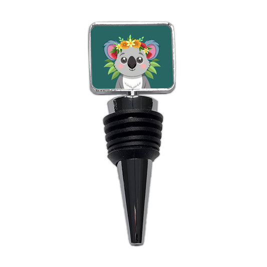 Koala Head Floral Flowers Wine Bottle Stopper