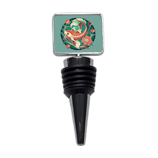 Koi Fish Floral Art Nouveau Flowers Elegant Wine Bottle Stopper