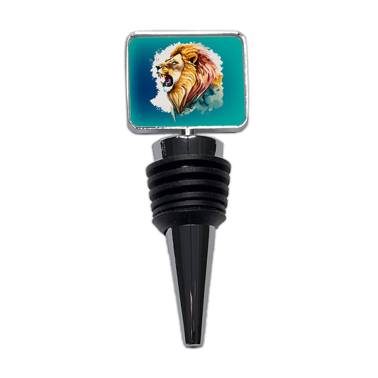 Lion Roaring Male Profile Watercolor Wine Bottle Stopper
