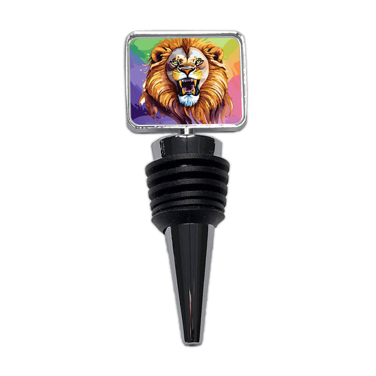 Lion Roaring Male Watercolor Wine Bottle Stopper