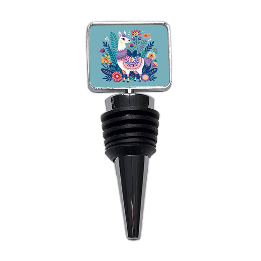 Llama Alpaca Floral Flowers Wine Bottle Stopper