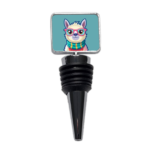 Llama Cute Wearing Glasses Wine Bottle Stopper