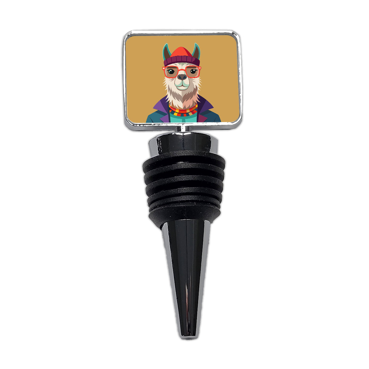 Llama Hipster Funny Wearing Glasses Hat Wine Bottle Stopper
