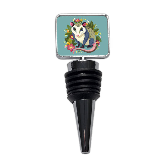 Opossum Floral Flowers Wine Bottle Stopper