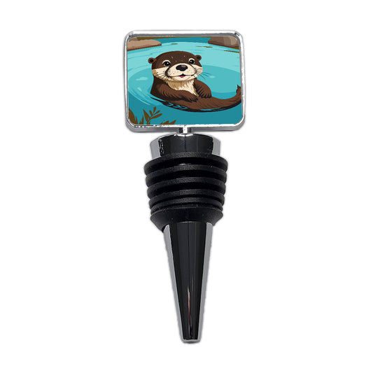 Otter Cute Swimming in Water Wine Bottle Stopper