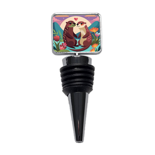 Otters in Love Anniversary Wedding Valentines Day Wine Bottle Stopper