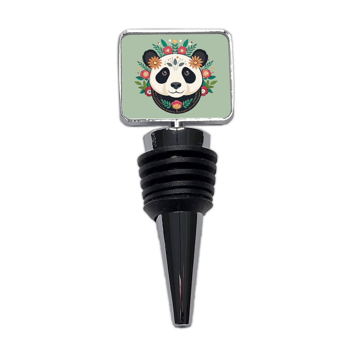 Panda Head Floral Flowers Wine Bottle Stopper