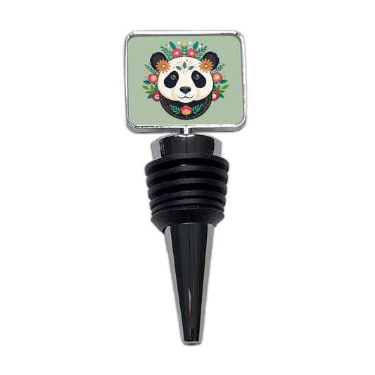 Panda Head Floral Flowers Wine Bottle Stopper