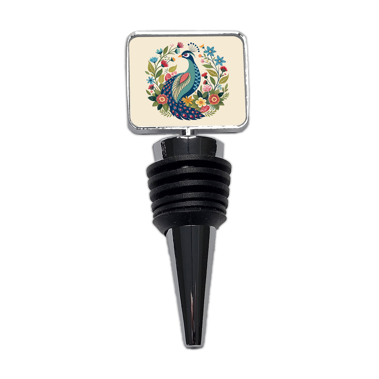 Peacock Floral Flowers Wine Bottle Stopper