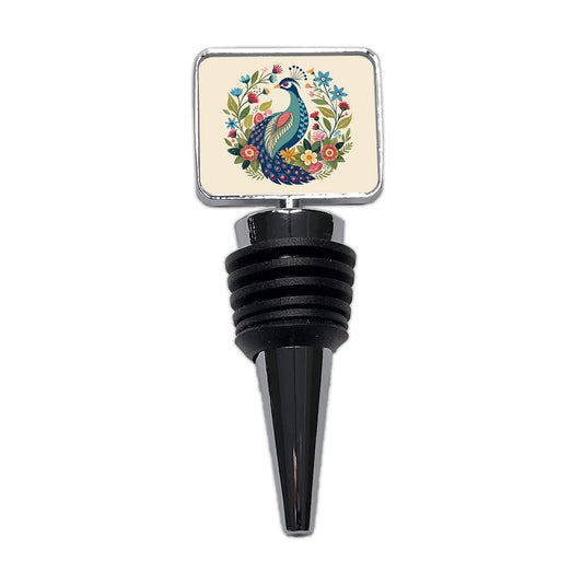 Peacock Floral Flowers Wine Bottle Stopper