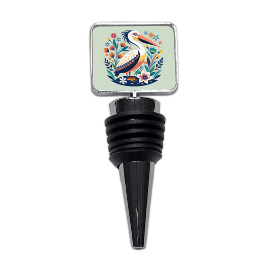 Pelican Bird Floral Flowers Wine Bottle Stopper