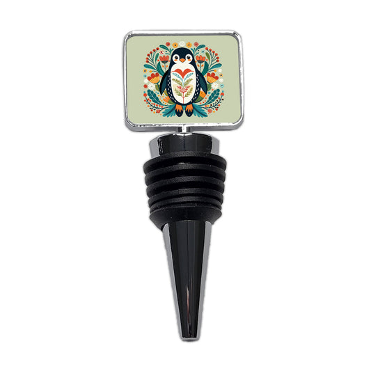 Penguin Floral Flowers Wine Bottle Stopper