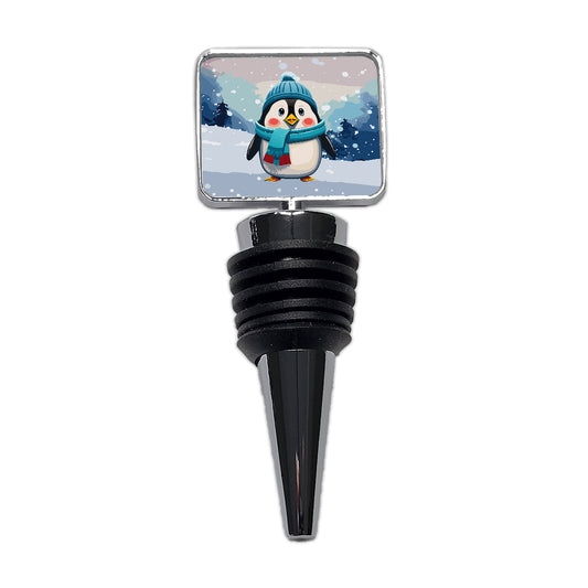 Penguin Winter Wearing Hat Scarf Cute Wine Bottle Stopper