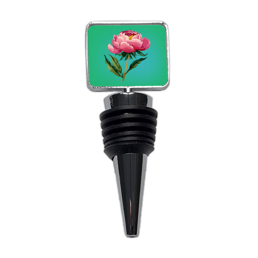 Peony Pink Flower Watercolor Wine Bottle Stopper