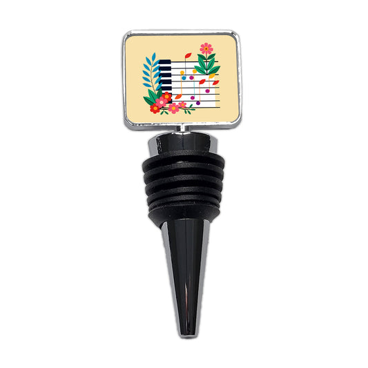 Piano Music Floral Motif Wine Bottle Stopper