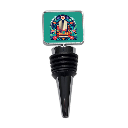 Pipe Organ Music Floral Motif Wine Bottle Stopper