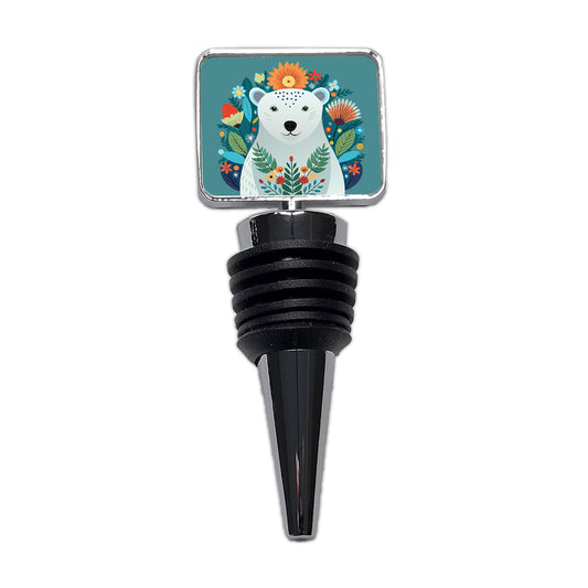 Polar Bear Floral Flowers Wine Bottle Stopper