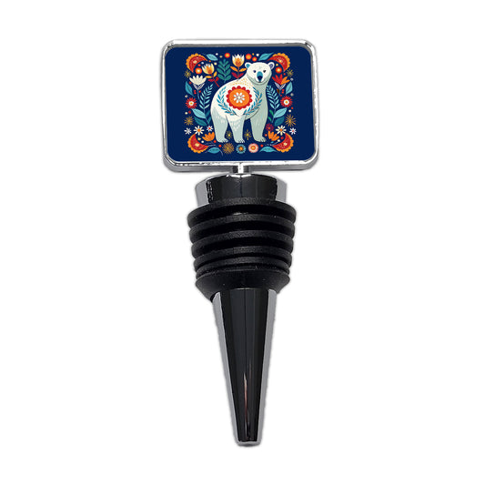 Polar Bear Floral Motif Wine Bottle Stopper