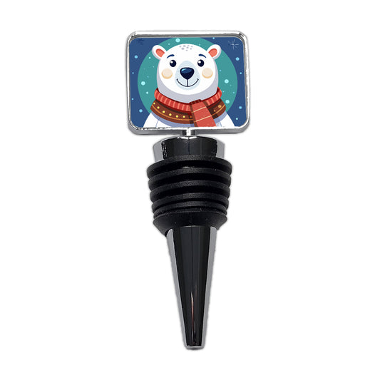 Polar Bear Wearing Winter Scarf Wine Bottle Stopper