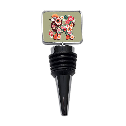 Poodle Dog Floral Motif Wine Bottle Stopper