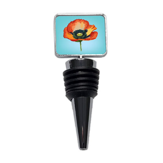 Poppy Icelandic Orange Flower Watercolor Wine Bottle Stopper