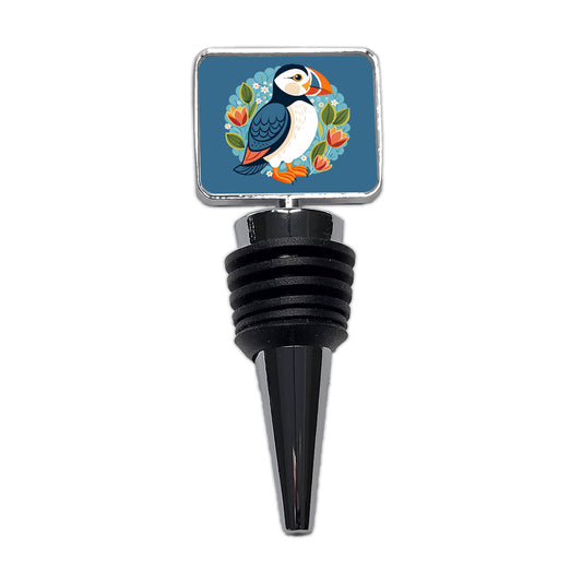 Puffin Bird Floral Flowers Wine Bottle Stopper