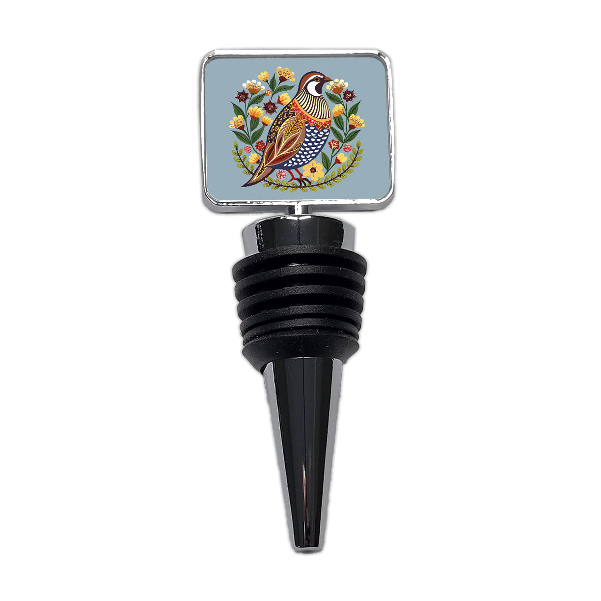 Quail Bird Floral Flowers Wine Bottle Stopper