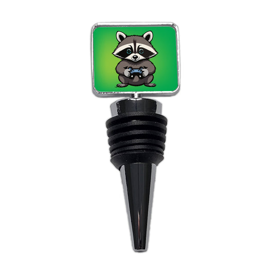Raccoon Gamer Gaming Playing Game Wine Bottle Stopper