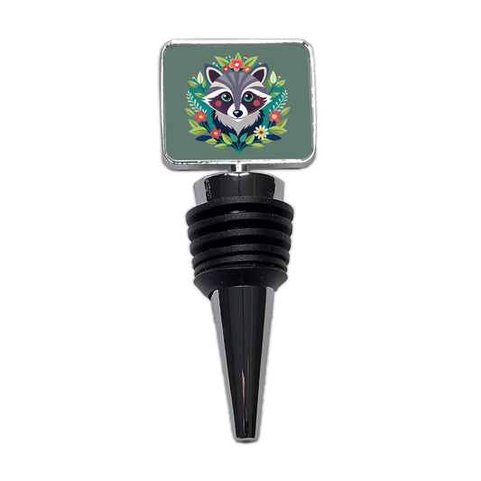 Raccoon in Floral Wreath Wine Bottle Stopper