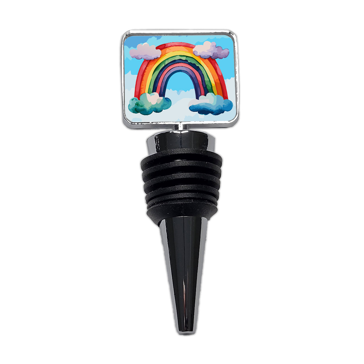 Rainbow and Clouds Watercolor Wine Bottle Stopper