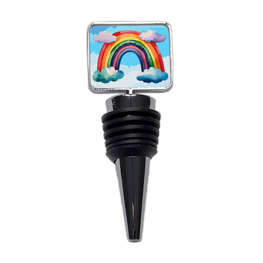Rainbow and Clouds Watercolor Wine Bottle Stopper