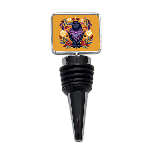 Raven Bird Floral Flowers Wine Bottle Stopper