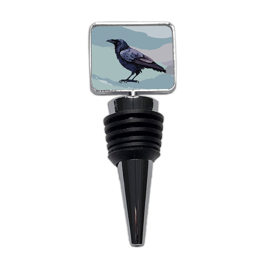Raven Profile Bird Watercolor Wine Bottle Stopper