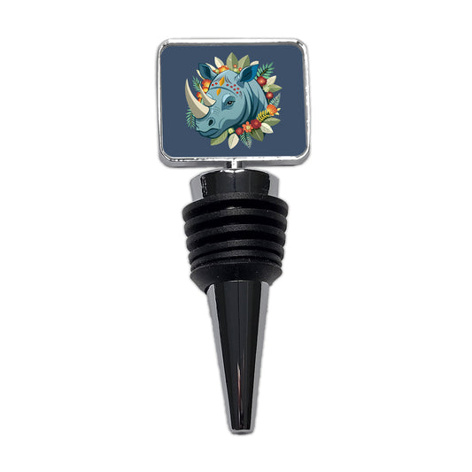 Rhinoceros Head Floral Flowers Wine Bottle Stopper