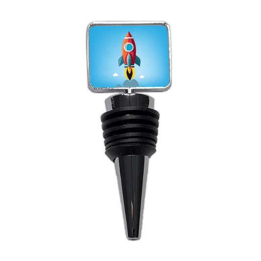 Rocket Ship Blasting Off Wine Bottle Stopper