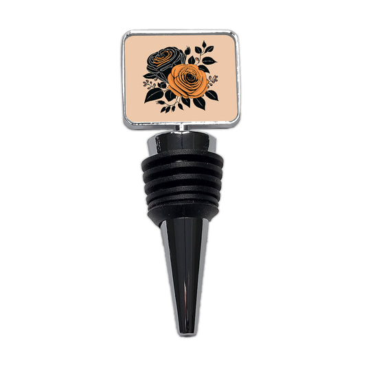 Roses Black Orange Fall Autumn Thanksgiving Halloween Motif Wine Bottle Stopper