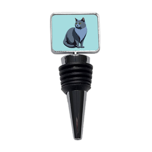 Russian Blue Cat Sitting Wine Bottle Stopper
