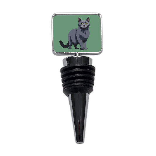 Russian Blue Cat Standing Wine Bottle Stopper