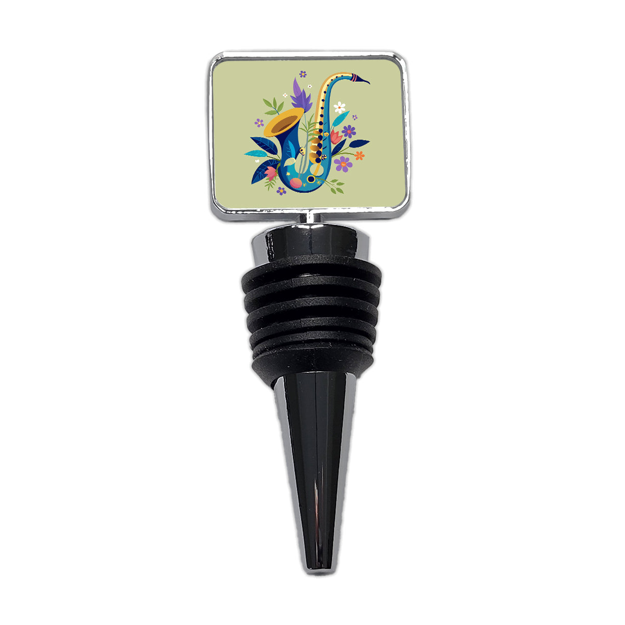 Saxophone Instrument Music Floral Motif Wine Bottle Stopper