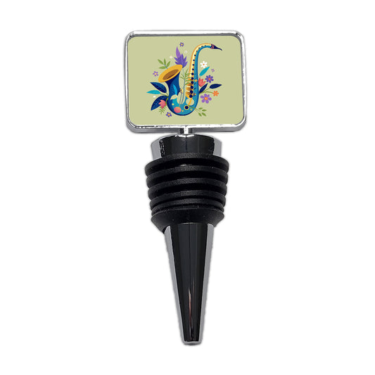 Saxophone Instrument Music Floral Motif Wine Bottle Stopper