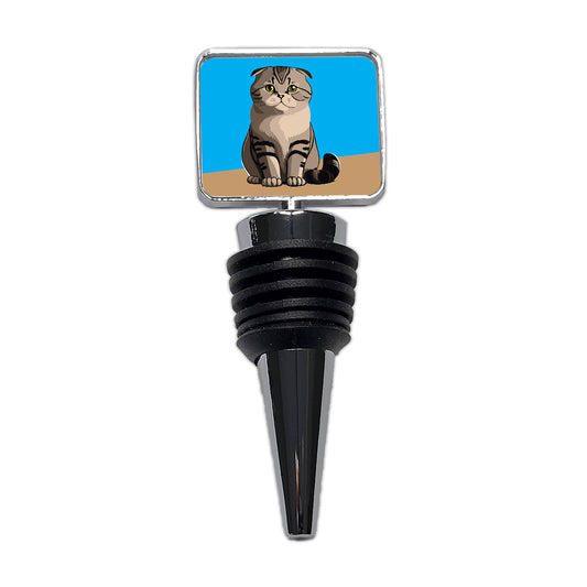 Scottish Fold Cat Sitting Wine Bottle Stopper