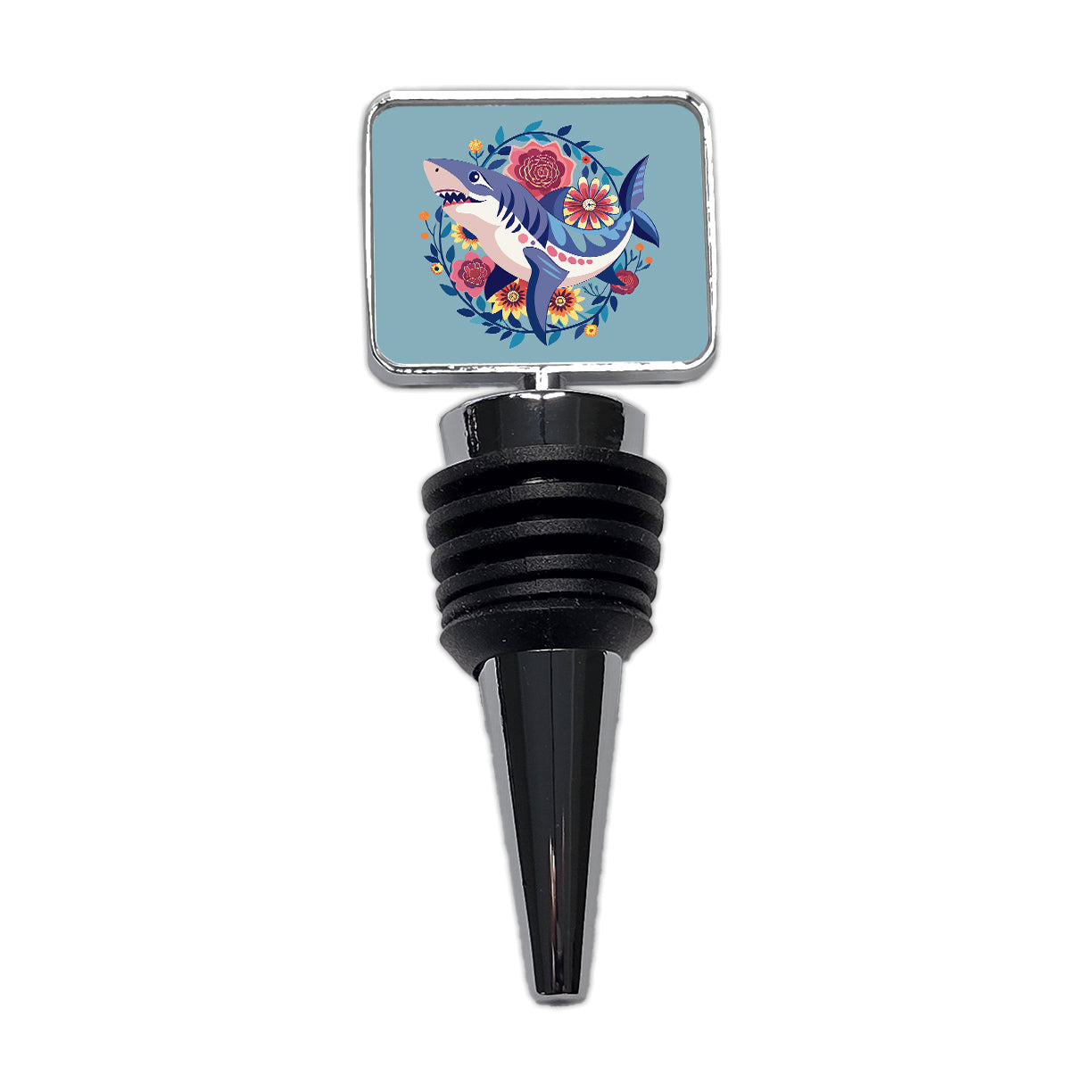 Shark Floral Flowers Wine Bottle Stopper