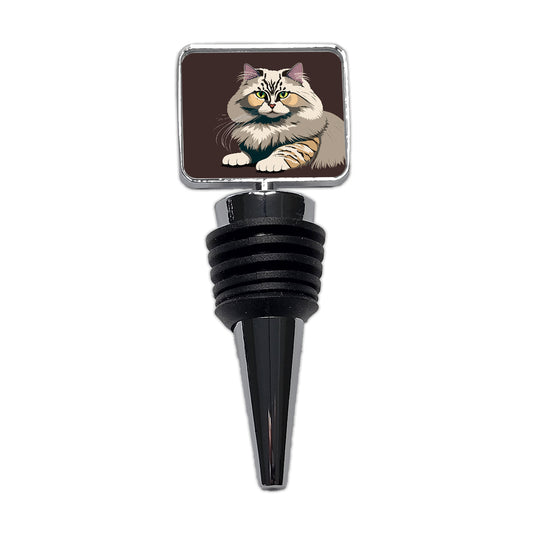 Siberian Cat Crouched Wine Bottle Stopper