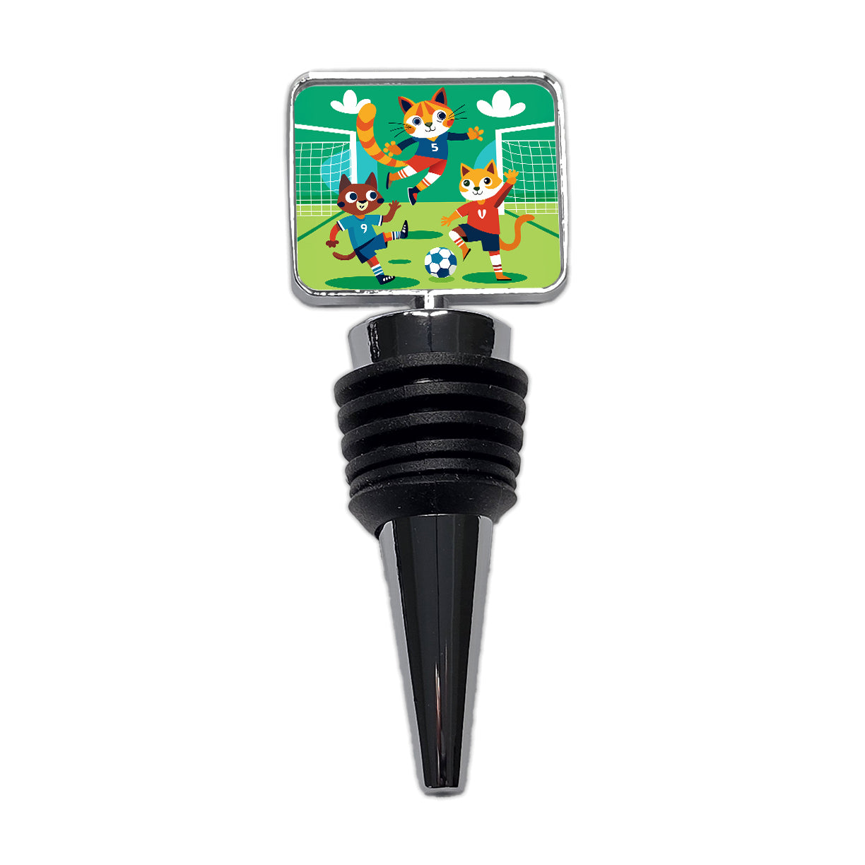 Soccer Cats Playing Ball Field Wine Bottle Stopper